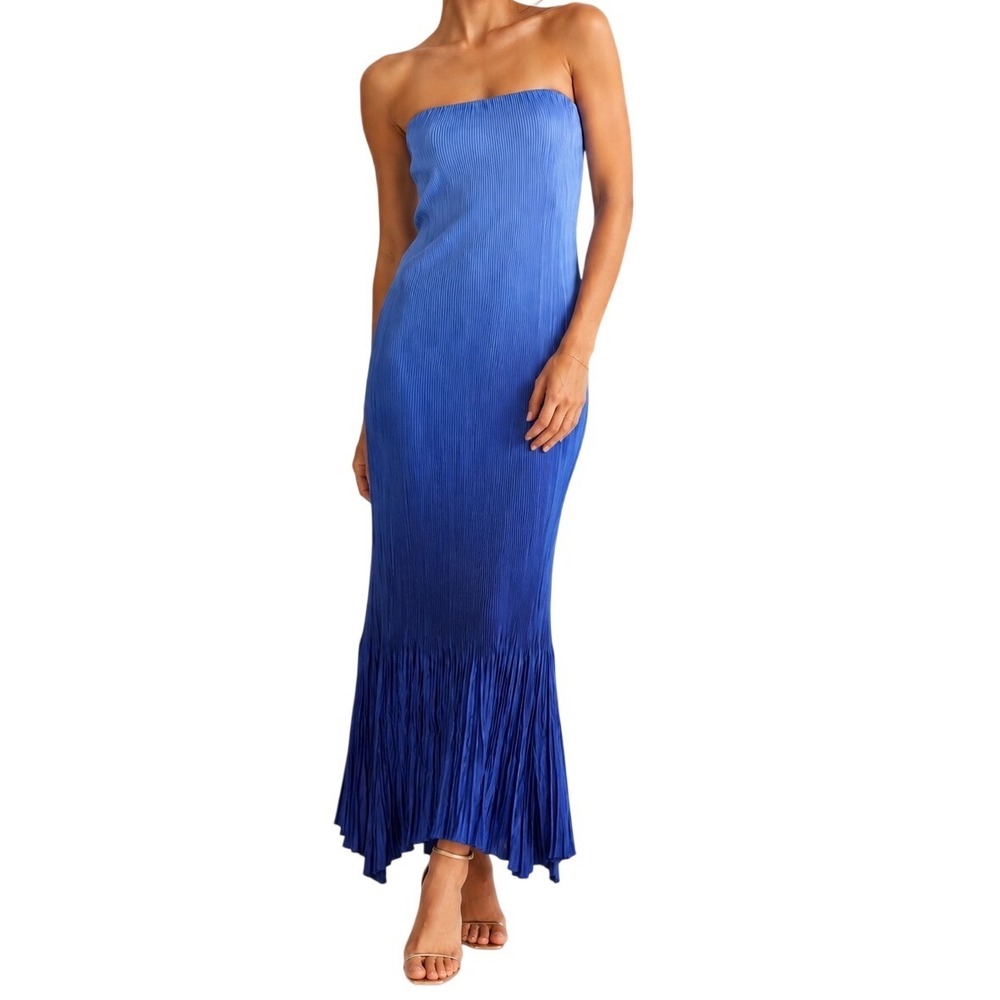 Abercrombie Pleated Strapless Maxi Dress Blue Ombre Formal Evening Gown XLP NWT